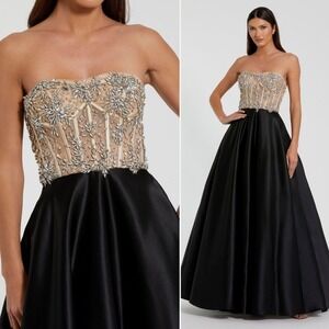 Mac Duggal‎ NEW Black Nude Strapless Embellished Bustier Ball Gown $898 - Size 8
